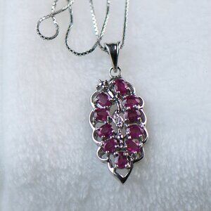 Red spinel in silver necklace pendant with sterling silver chain from Italy